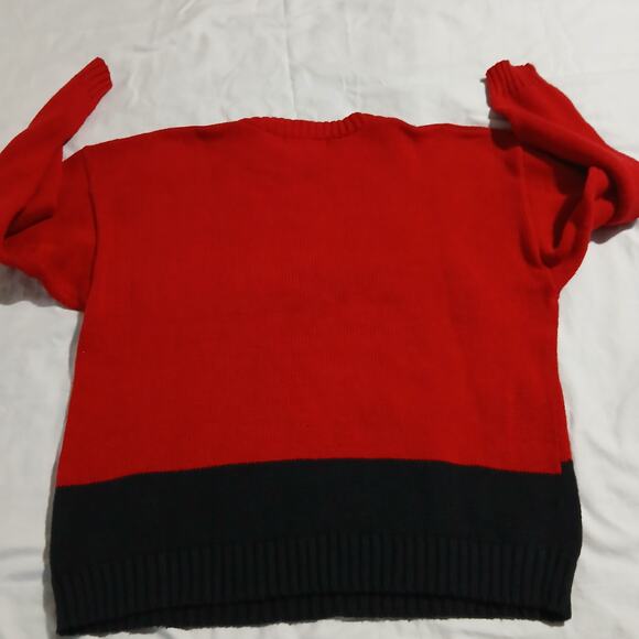 VTG AVON Fashions Women's Med Santa w/Sleigh Sweater Red/Black Ribbed Crew Neck - Picture 9 of 14